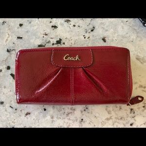 Coach accordion zip wallet in red patent leather